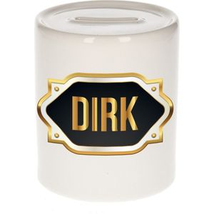 Dirk naam cadeau spaarpot met gouden embleem - kado verjaardag/ vaderdag/ pensioen/ geslaagd/ bedankt