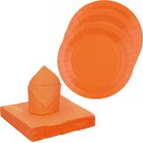 Santex feest/verjaardag servies set - 10x bordjes/25x servetten - oranje - karton