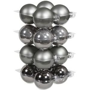 16x Titanium grijze glazen kerstballen 8 cm - mat/glans - Kerstboomversiering grijs tinten