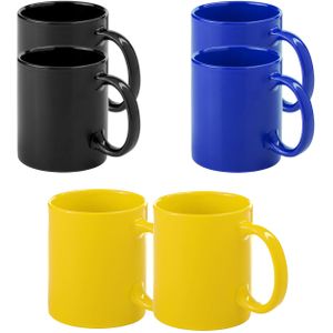 Bellatio Design Koffie mokken/drinkbekers Auxerre - 6x - keramiek - geel/zwart/blauw - 370 ml