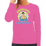 Bellatio Decorations Apres ski sweater voor dames - Buddha says ski you later - roze - wintersport