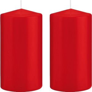 2x Rode cilinderkaarsen/stompkaarsen 8 x 15 cm 69 branduren - Geurloze kaarsen - Woondecoraties