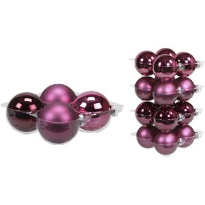 20x stuks glazen kerstballen cherry roze (heather) 8 en 10 cm mat/glans - Kerstversiering/kerstboomversiering