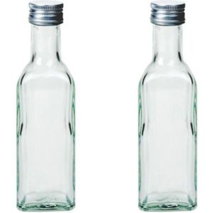 2x Glazen flesjes met schroefdop - Vierkant - 100 ml - Vierkante glasflessen / flessen met schoefdoppen
