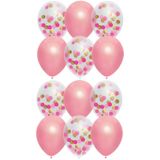 Haza Ballonnen - roze kleurenmix verjaardag/geboorte meisje - 12x stuks