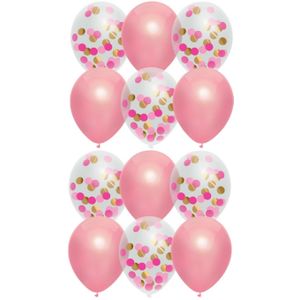 Haza Ballonnen - roze kleurenmix verjaardag/geboorte meisje - 12x stuks