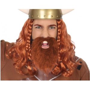 Lange baard met snor rood - Verkleed spullen heren - Viking verkleed thema accessoires