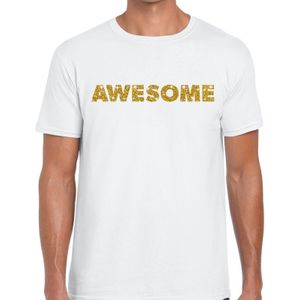 Awesome goud glitter tekst t-shirt wit voor heren