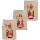 Pakket van 4x stuks jute Sinterklaas cadeau zakken klein 35 x 50 cm - Sint feestartikelen jute kadozakken