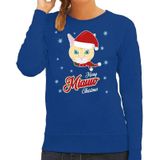 Foute Kersttrui / sweater - Merry Miauw Christmas - kat / poes - blauw voor dames - kerstkleding / kerst outfit