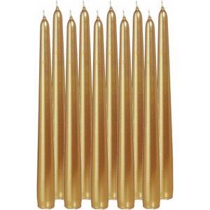 12x Gouden dinerkaarsen 25 cm 8 branduren - Geurloze kaarsen - Tafelkaarsen/kandelaarkaarsen