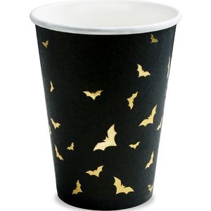 Thema feest papieren bekertjes vleermuis zwart/goud 12x stuks 220 ml - Halloween tafeldecoratie/wegwerp servies