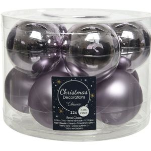 10x Lila paarse glazen kerstballen 6 cm - glans en mat - Glans/glanzende - Kerstboomversiering lila paars