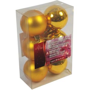 Gouden kerstballen kerstversiering van kunstof 12 stuks van 6 cm