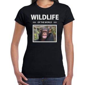 Dieren foto t-shirt Chimpansee aap - zwart - dames - wildlife of the world - cadeau shirt Apen liefhebber