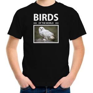 Dieren foto t-shirt Sneeuwuil - zwart - kinderen - birds of the world - cadeau shirt uilen liefhebber - kinderkleding / kleding