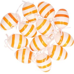 Oranje/wit gestreepte hangdecoratie paaseieren 12x stuks - Pasen versieringen