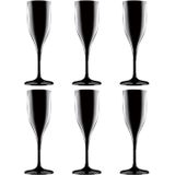 Set van 12x champagneglazen/prosecco flutes zwart 150 ml onbreekbaar kunststof - herbruikbaar - Champagneglazen