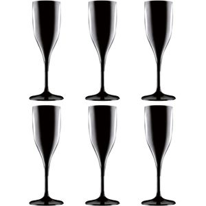 Set van 12x champagneglazen/prosecco flutes zwart 150 ml onbreekbaar kunststof - herbruikbaar - Champagneglazen