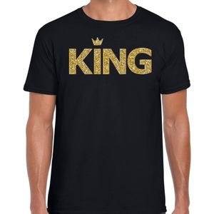 Koningsdag King t-shirt zwart met gouden letters en kroon heren - Koningsdag kleding / outfit