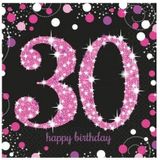 48x Happy birthday 30 jaar servetten zwart/roze