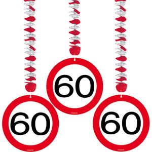 15x stuks hangende rotorspiralen 60 jaar verkeersborden voor plafond - Feestartikelen/versieringen/verjaardag