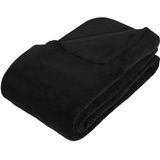 Fleece deken/plaid Zwart 230 x 180 cm en een warmwater kruik 2 liter