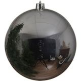 1x Grote zilveren kunststof kerstballen van 20 cm - glans - zilveren kerstboom versiering