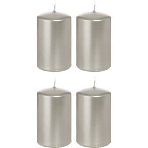 16x Zilveren cilinderkaars/stompkaars 5 x 8 cm 18 branduren - Geurloze zilverkleurige kaarsen - Woondecoraties
