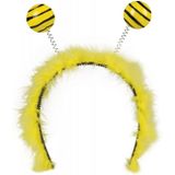 2x stuks bijen diadeem/haarband geel met zwart - Voelsprieten - Dieren pakken verkleed outfit accessoires
