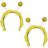 2x stuks bijen diadeem/haarband geel met zwart - Voelsprieten - Dieren pakken verkleed outfit accessoires