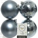 8x Grijsblauwe kunststof kerstballen 10 cm - Mat/glans - Onbreekbare plastic kerstballen - Kerstboomversiering grijsblauw