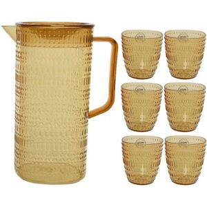 Schenkkan/waterkan/sapkan/limonadekan set met 6 glazen geel