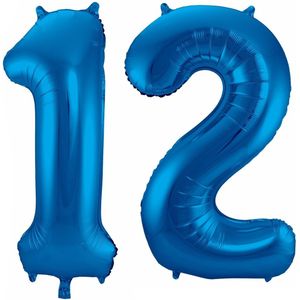 Cijfer ballonnen - Verjaardag versiering 12 jaar - 85 cm - blauw