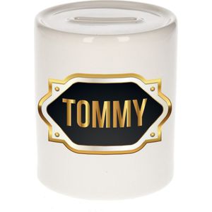 Tommy naam cadeau spaarpot met gouden embleem - kado verjaardag/ vaderdag/ pensioen/ geslaagd/ bedankt