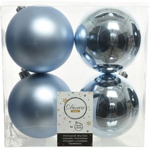 16x Lichtblauwe kunststof kerstballen 10 cm - Mat/glans - Onbreekbare plastic kerstballen - Kerstboomversiering lichtblauw