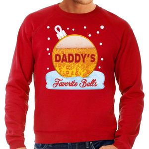 Foute Kerst trui / sweater -  Daddy his favorite balls - bier / biertje - drank - rood voor heren - kerstkleding / kerst outfit