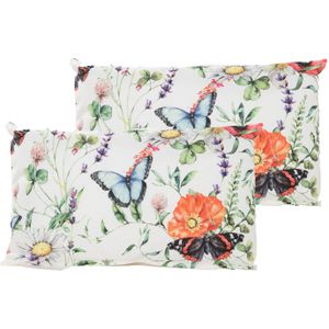 Anna's Collection Sierkussen voor binnen en buiten - 2x - vlinders - wit - 30 x 50 cm - tuinkussen