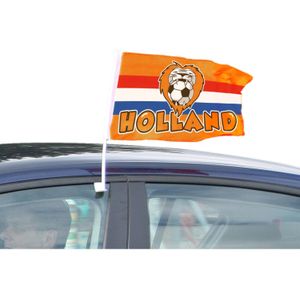 2x stuks Oranje Holland autovlaggen 30 x 45 cm - Oranje fan supporters feestartikelen