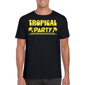 Bellatio Decorations Tropical party T-shirt heren - met glitters - zwart/geel - carnaval/themafeest