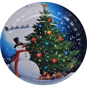 2x stuks kunststof kerst kinderbordjes/borden met sneeuwpop 26 cm - Kerstservies voor kinderen - Bordjes - kerstversiering