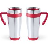 3x stuks rVS thermosbeker/warmhoud koffiebekers rood 500 ml - Isoleerbekers/reisbekers
