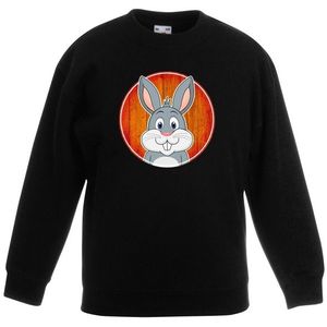 Kinder sweater zwart met vrolijke konijn print - konijnen trui - kinderkleding / kleding