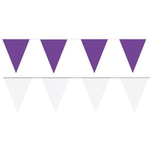 Witte/Paarse feest punt vlaggetjes pakket - 80 meter - slingers / vlaggenlijn