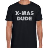 Foute Kerst t-shirt - X-mas dude - zilveren glitter letters / zwart voor heren - kerstkleding / Christmas outfit