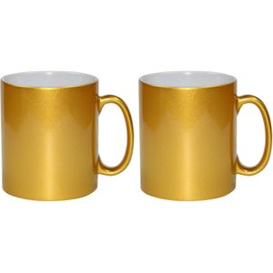 2x gouden koffie/ thee mokken 330 ml - geschikt voor sublimatie drukken - Gouden onbedrukte cadeau koffiemok/ theemok
