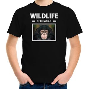 Dieren foto t-shirt Chimpansee aap - zwart - kinderen - wildlife of the world - cadeau shirt Chimpansee apen liefhebber - kinderkleding / kleding