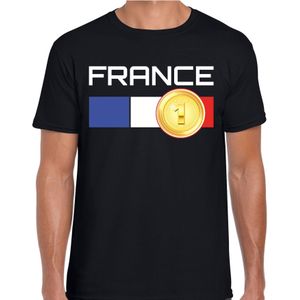 France / Frankrijk landen t-shirt met medaille en Franse vlag - zwart - heren -  Frankrijk landen shirt / kleding - EK / WK / Olympische spelen outfit