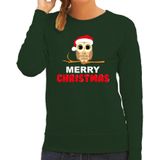 Bellatio Decorations leuke dieren Kersttrui Christmas uil - sweater - groen - dames