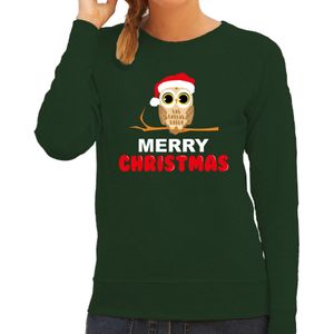 Bellatio Decorations leuke dieren Kersttrui Christmas uil - sweater - groen - dames